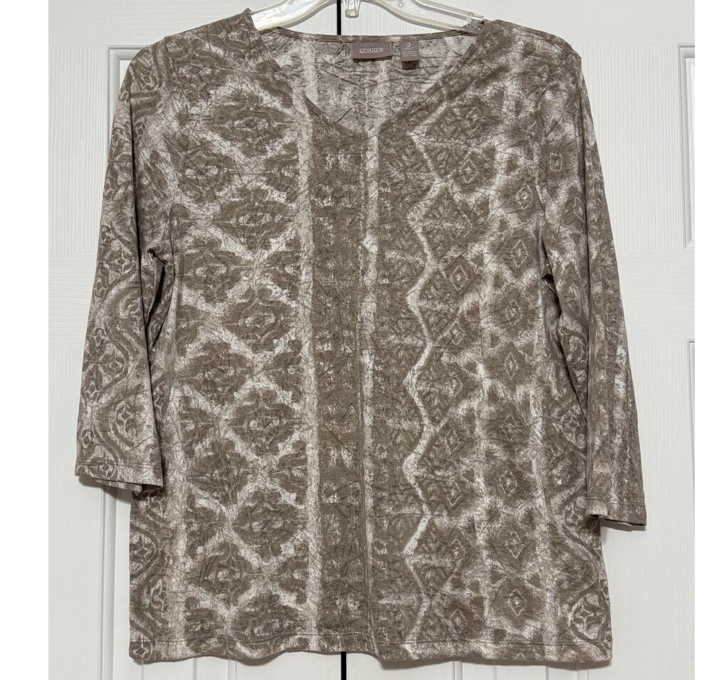 Chico's V-Neck Mottled Print V-Neck Tunic Top, Size 2